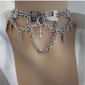 Choker Necklace Design Rivet & Cross Clavicle Decoration Chain Titanium steel